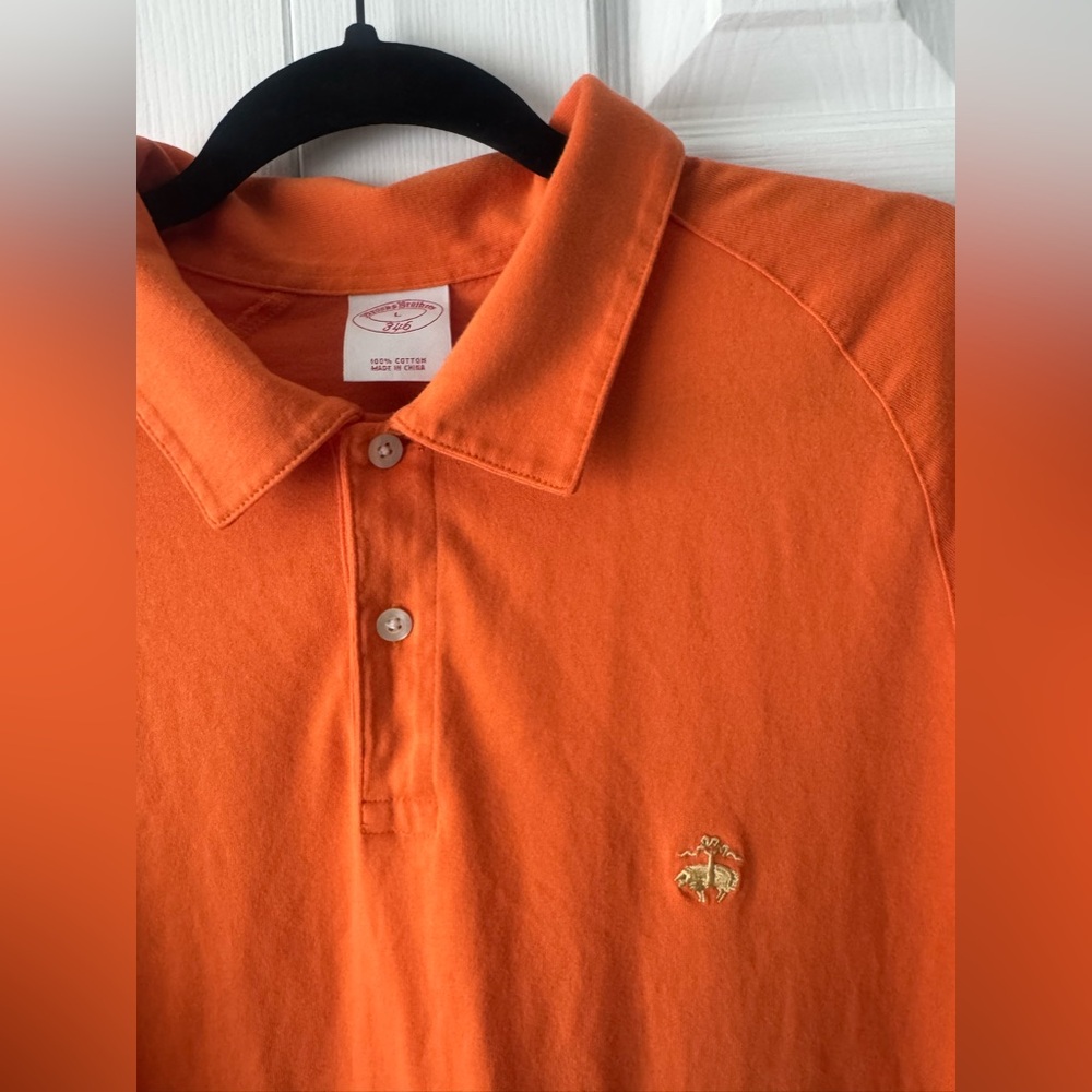 Brooks Brothers Pumpkin Orange Cotton Polo Shirt L Gold Logo Luxury